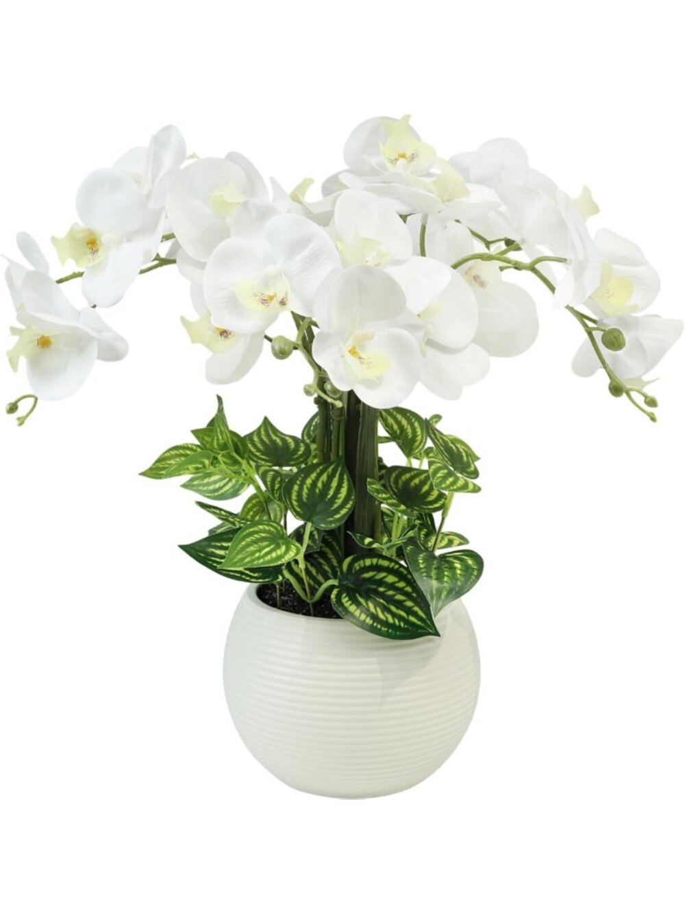 18" White Faux Orchid Stems with Pot, Real Touch Artificial Flowers for Home